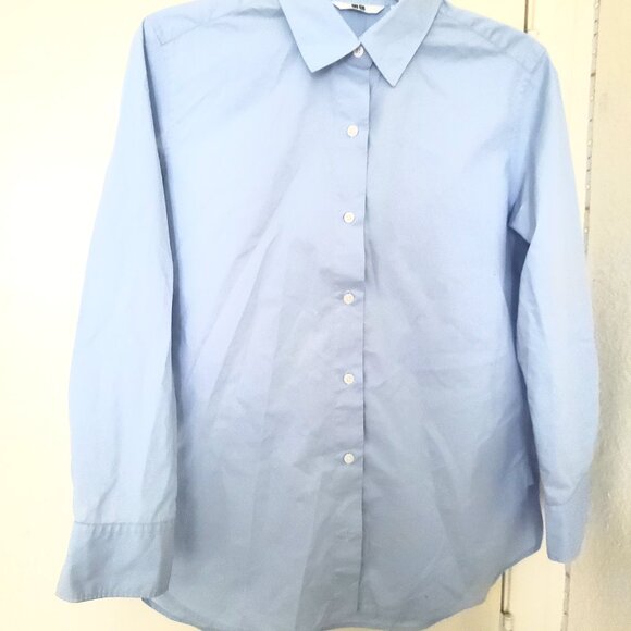 Uniqlo Light Blue Oversized Collared Button Up Long Sleeve Shirt Womens Small - Picture 4 of 8